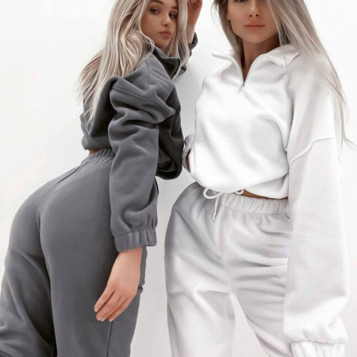 Damen bequeme Fleece-Loungejacke mit verkürztem Reißverschluss und elastischem Bund WW