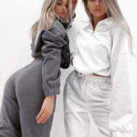 Damen bequeme Fleece-Loungejacke mit verkürztem Reißverschluss und elastischem Bund WW