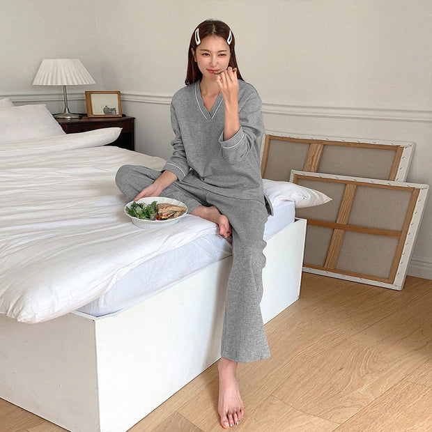 Damen Bequemes Lounge-Set aus weichem Material mit V-Ausschnitt und elastischen Bündchen W&W