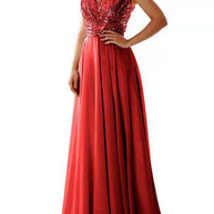 WW | Damen Kleider V-Ausschnitt Paillette Chiffon Paneel Maxi Kleid