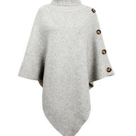 Damen Strick-Poncho mit steigendem Kragen und dekorativen Knopfdetails WW