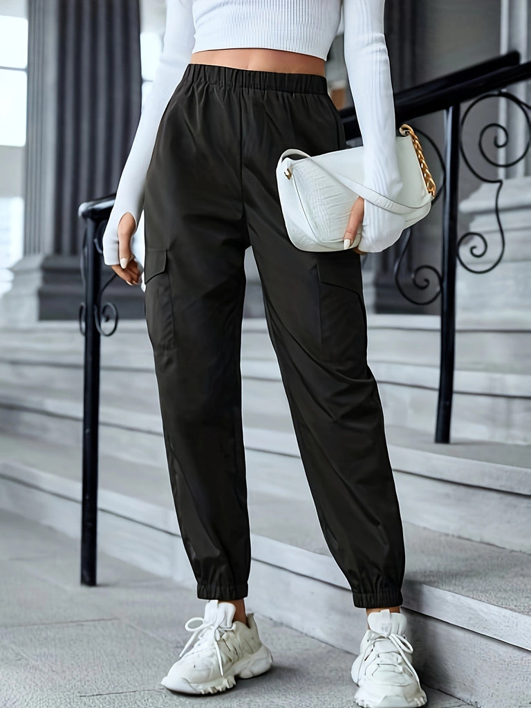 Damen modische Cargo-Hose mit elastischem Bund und praktischen Cargotaschen WW