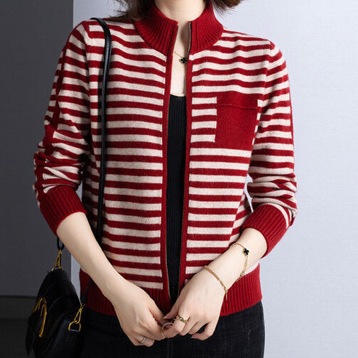 Damen Strickjacke mit Stehkragen und Reißverschluss WW