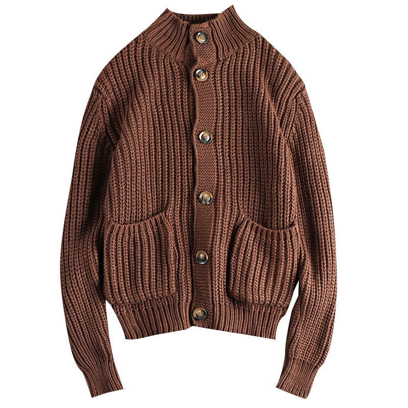 Damen Strickjacke mit großen Taschen und Knopfverschluss WW