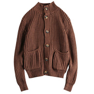 Damen Strickjacke mit großen Taschen und Knopfverschluss WW