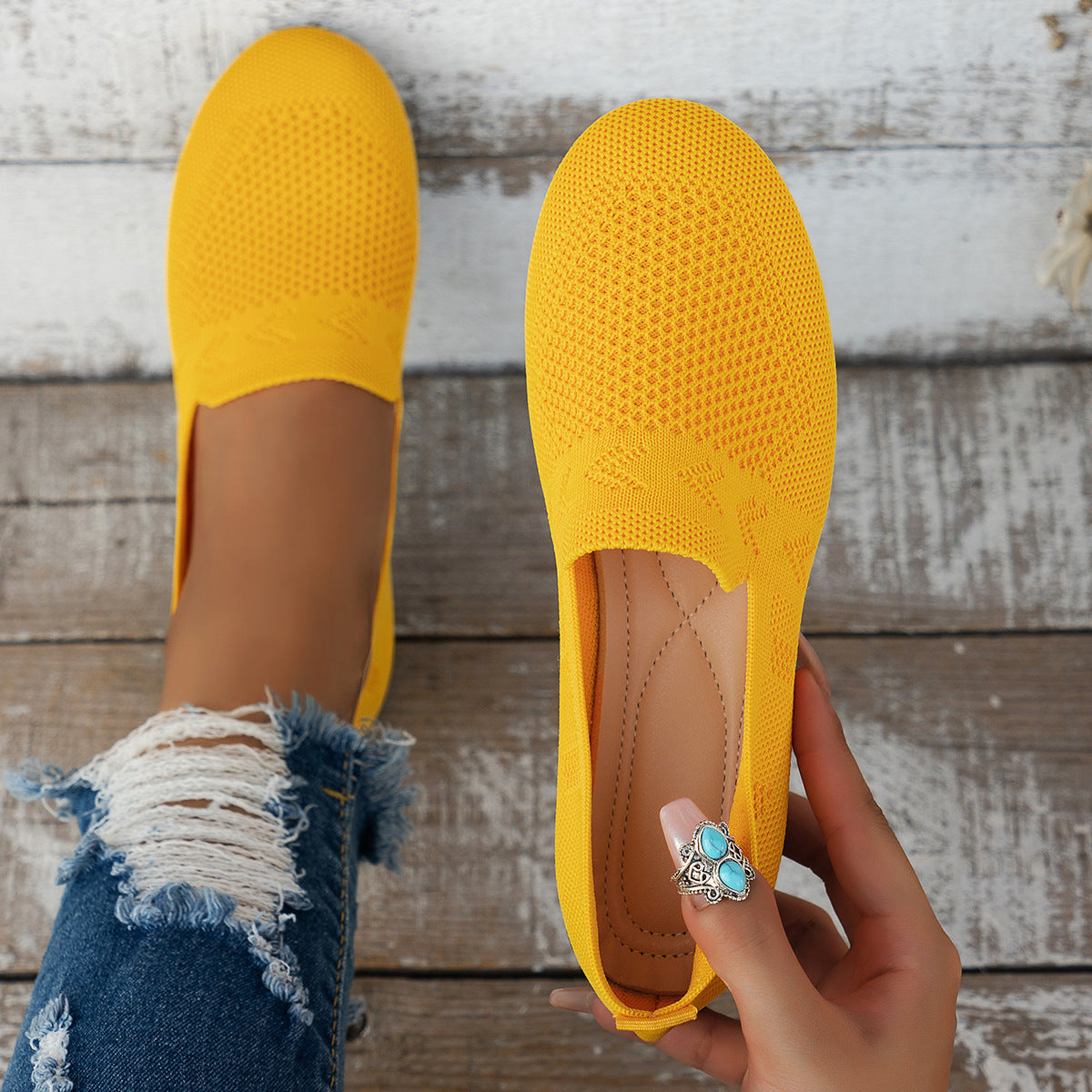 Damen Atmungsaktive Slip-On Espadrilles mit flexiblem Fußbett WW