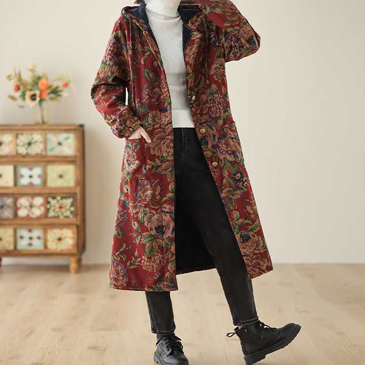 W&W Mode | Langer Mantel im Vintage-Stil mit Blumendruck