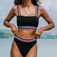 Damen Bikini-Set mit breiten, farbenfrohen Trägern und hohem Bund WW