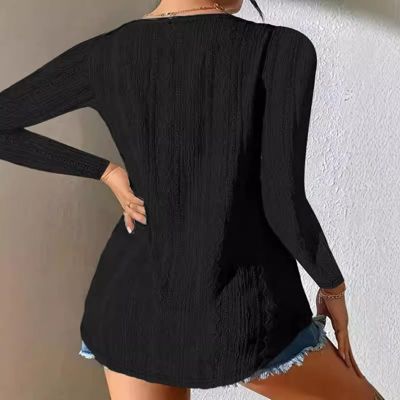 Damen Bluse mit dekorativen Knöpfen und strukturiertem Gewebe WW