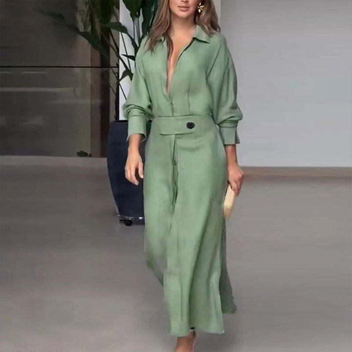 Damen Hemdblusenkleid mit tiefem V-Ausschnitt und eleganter Knopfdetail W&W Mode