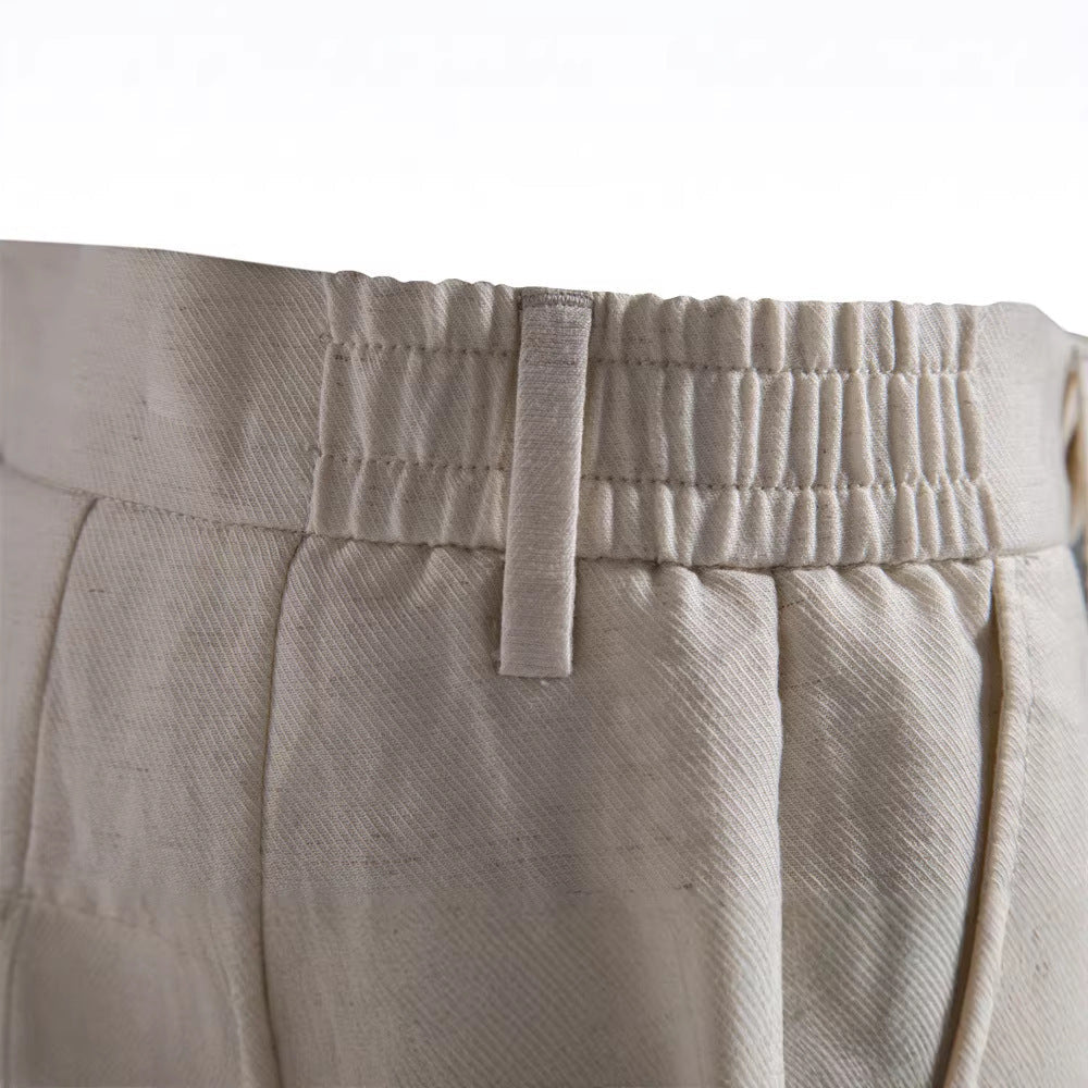 Herren nan lässige Leinenshorts mit Umschlag und Bundfalten W&W Mode