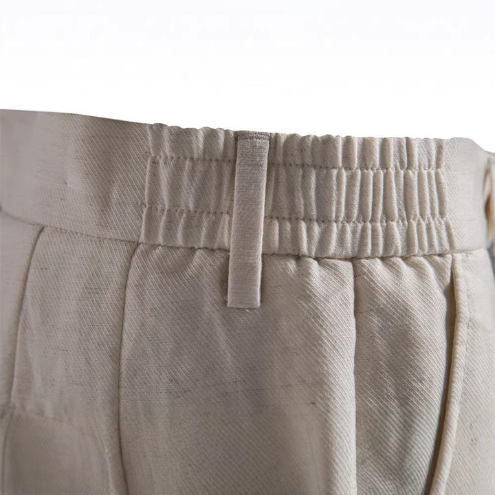 Herren nan lässige Leinenshorts mit Umschlag und Bundfalten W&W Mode