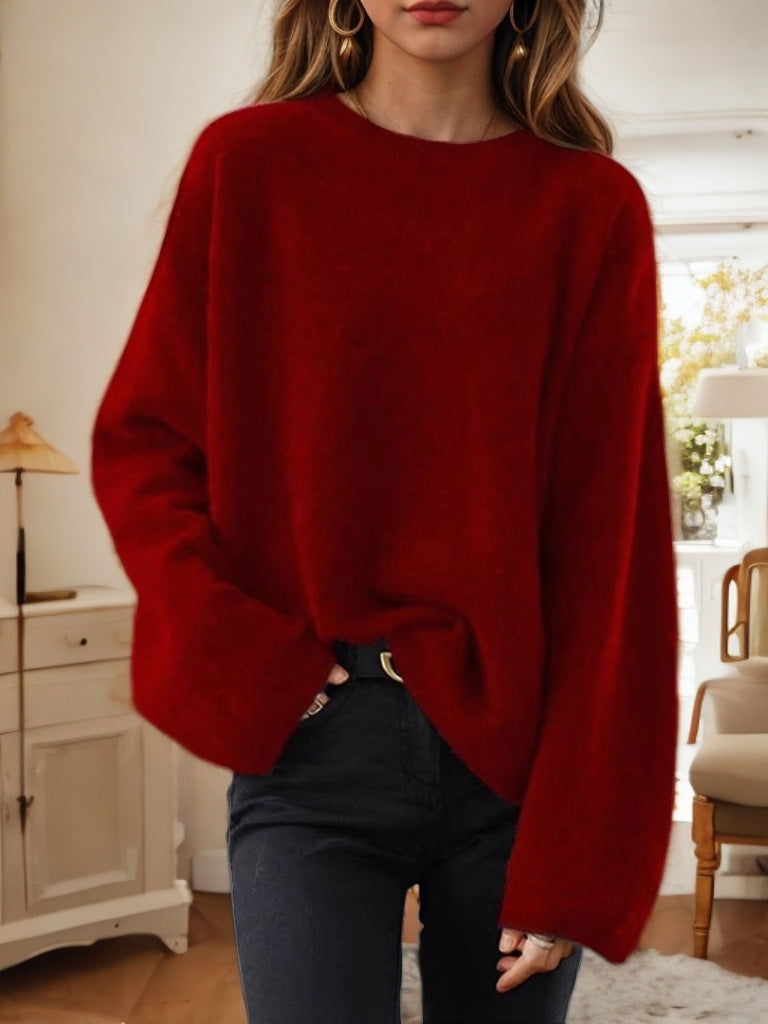 Damen Bequemer Strickpullover mit lässigem Schnitt und weitem Arm WW