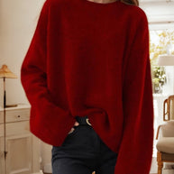 Damen Bequemer Strickpullover mit lässigem Schnitt und weitem Arm WW