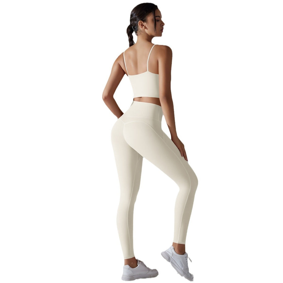 Damen Sportliches Bustier- und High-Waist-Leggings-Set mit nahtloser Konstruktion und atmungsaktiver Technologie WW