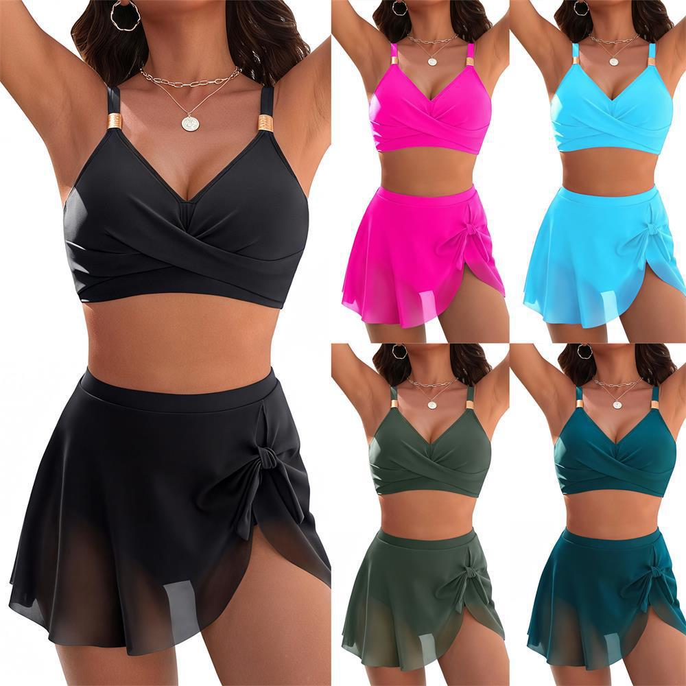 Damen Sportliches Bikini-Set mit verstellbaren Trägern und Wickelrock WW