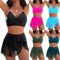 Damen Sportliches Bikini-Set mit verstellbaren Trägern und Wickelrock WW
