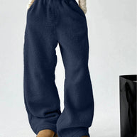 Damen bequeme Fleece-Hose mit weitem Schnitt und elastischem Bund WW