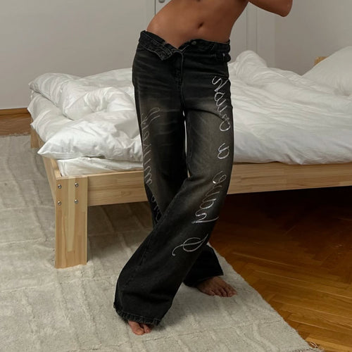 Damen Baggy Jeans mit einzigartigem Schriftzug WW