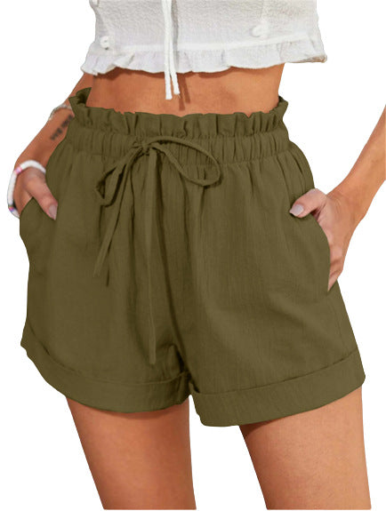 Damen elegante Stoffshorts mit hohem Bund und seitlichen Eingrifftaschen WW