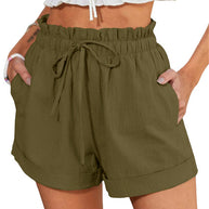 Damen elegante Stoffshorts mit hohem Bund und seitlichen Eingrifftaschen WW