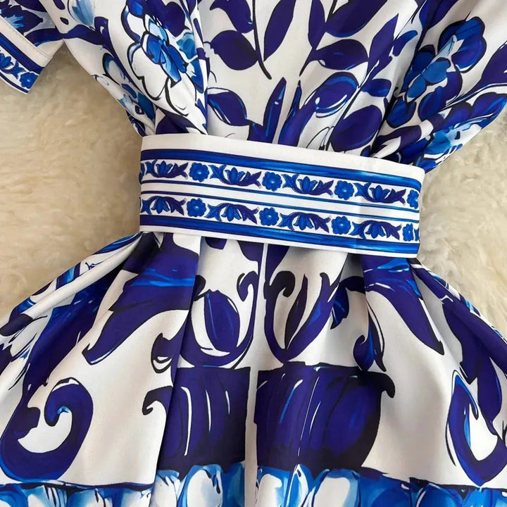 Damen Hemdkleid mit floralem Druck und taillierbarem Bindegürtel W&W Mode