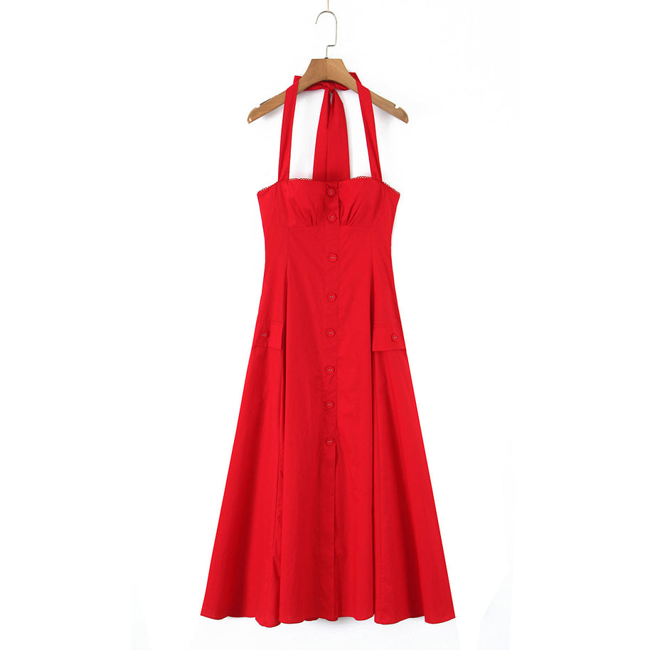 Damen ärmelloses Knopfkleid mit schmeichelndem Schnitt WW