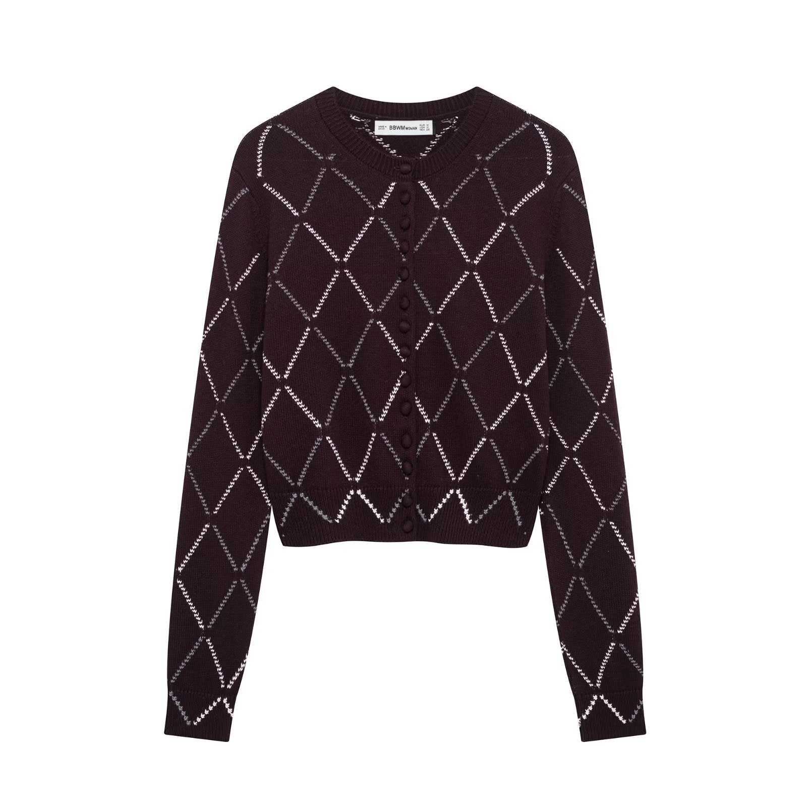 Damen Strickjacke mit geometrischem Muster und Knopfverschluss WW