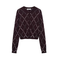 Damen Strickjacke mit geometrischem Muster und Knopfverschluss WW