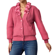 Damen Strickjacke mit floraler Applikation und tiefem V-Ausschnitt WW
