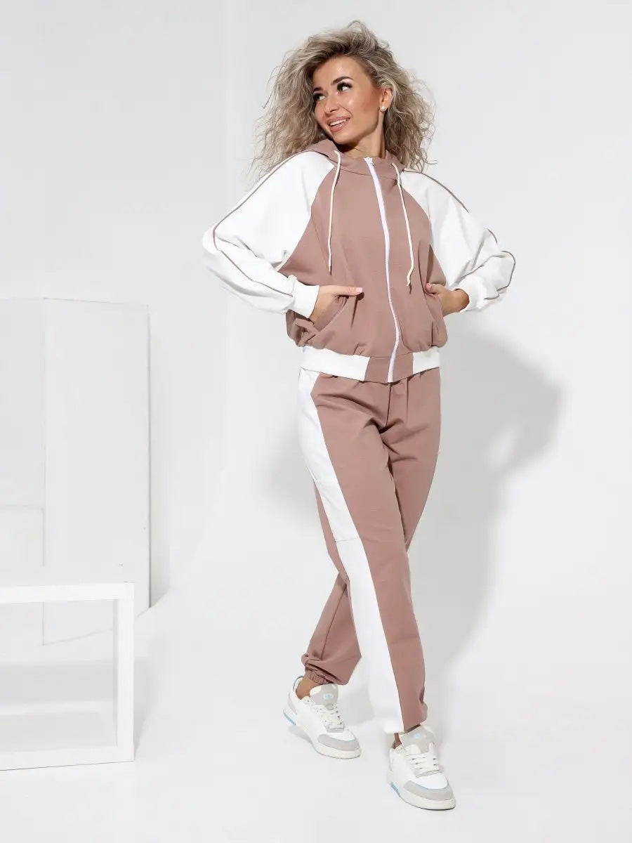 Damen sportlicher Fleece-Jogginganzug mit modischem Reißverschluss WW