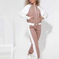 Damen sportlicher Fleece-Jogginganzug mit modischem Reißverschluss WW
