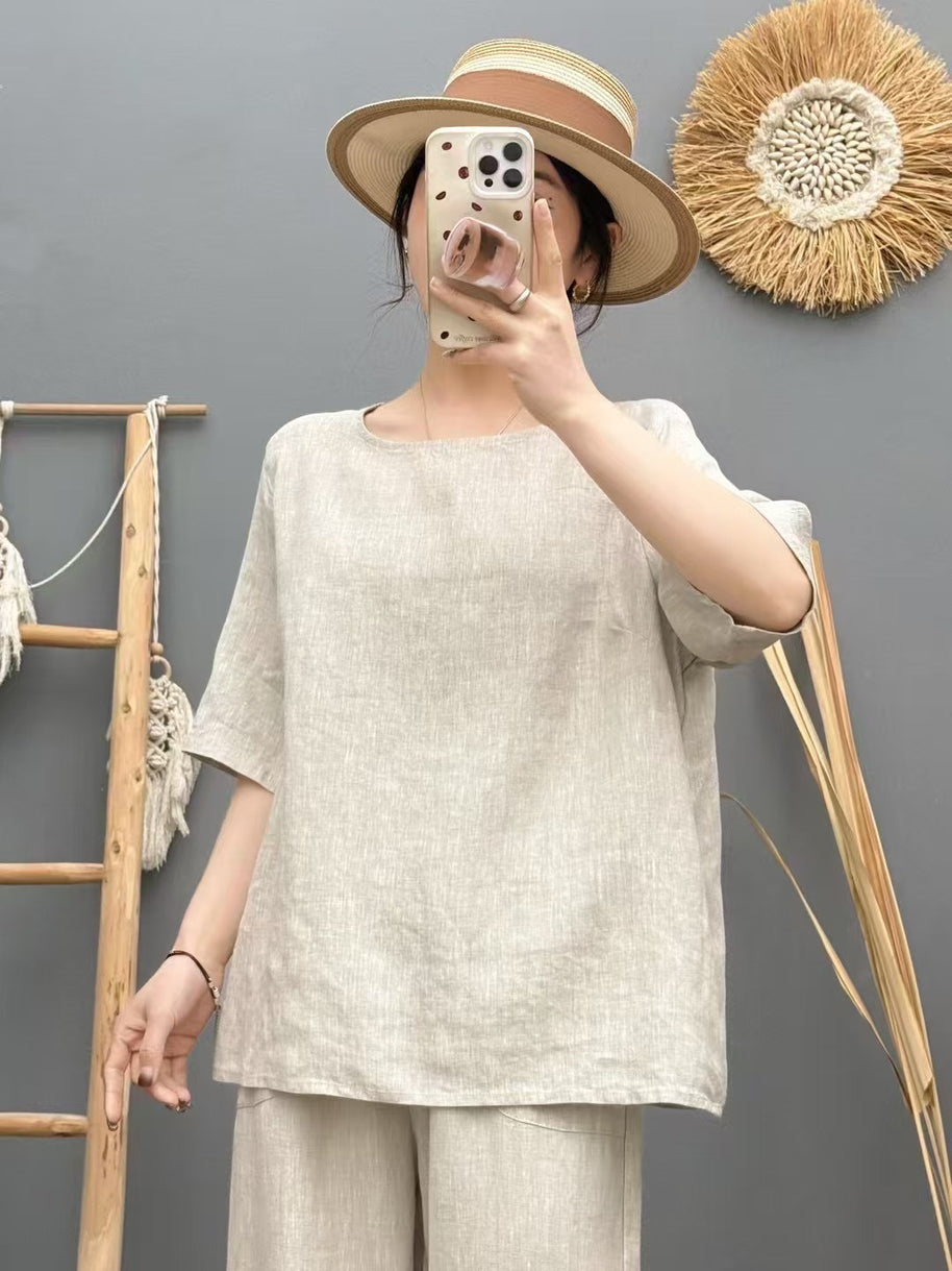Damen Relaxed Fit Leinen Oversized Top WW