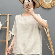 Damen Relaxed Fit Leinen Oversized Top WW