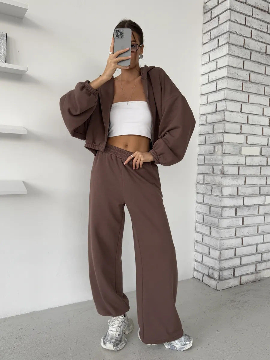 Damen sportliches und lässiges Tweed-Kapuzen-Set WW