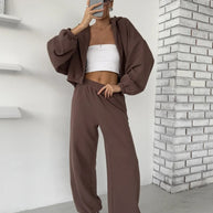 Damen sportliches und lässiges Tweed-Kapuzen-Set WW