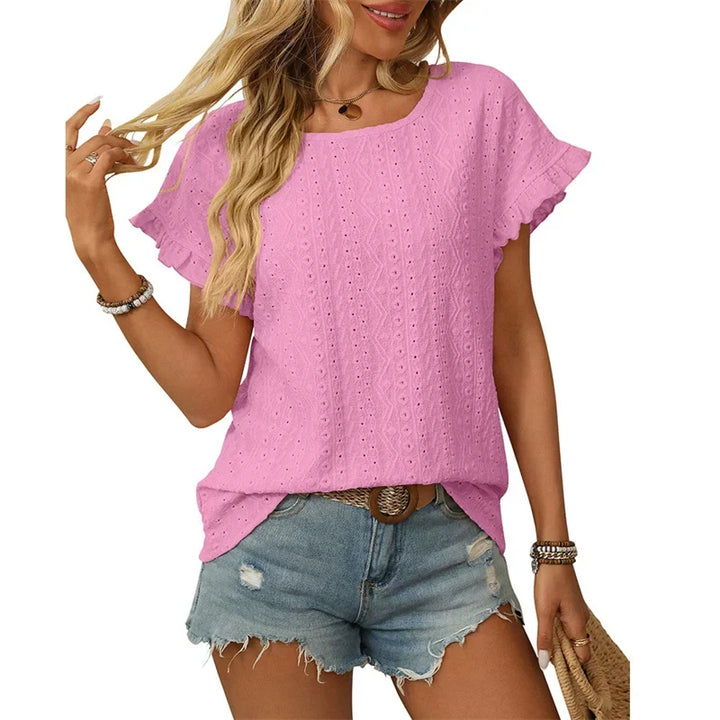 Damen Chiffonbluse mit Spitzenärmeln und feinem Lochmuster W&W Mode