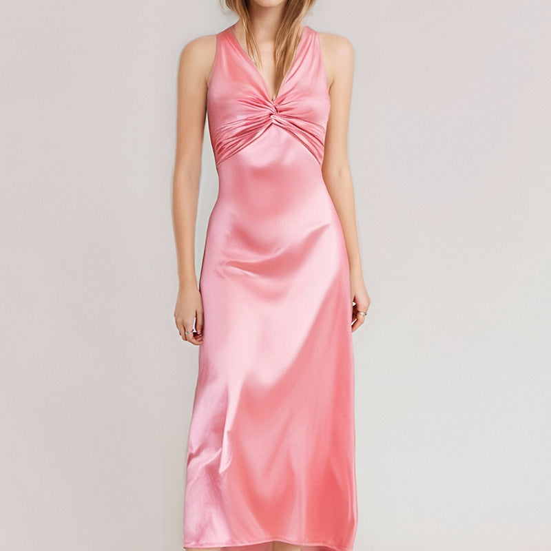 Damen Elegantes Maxikleid mit tiefem V-Ausschnitt und Raffung WW