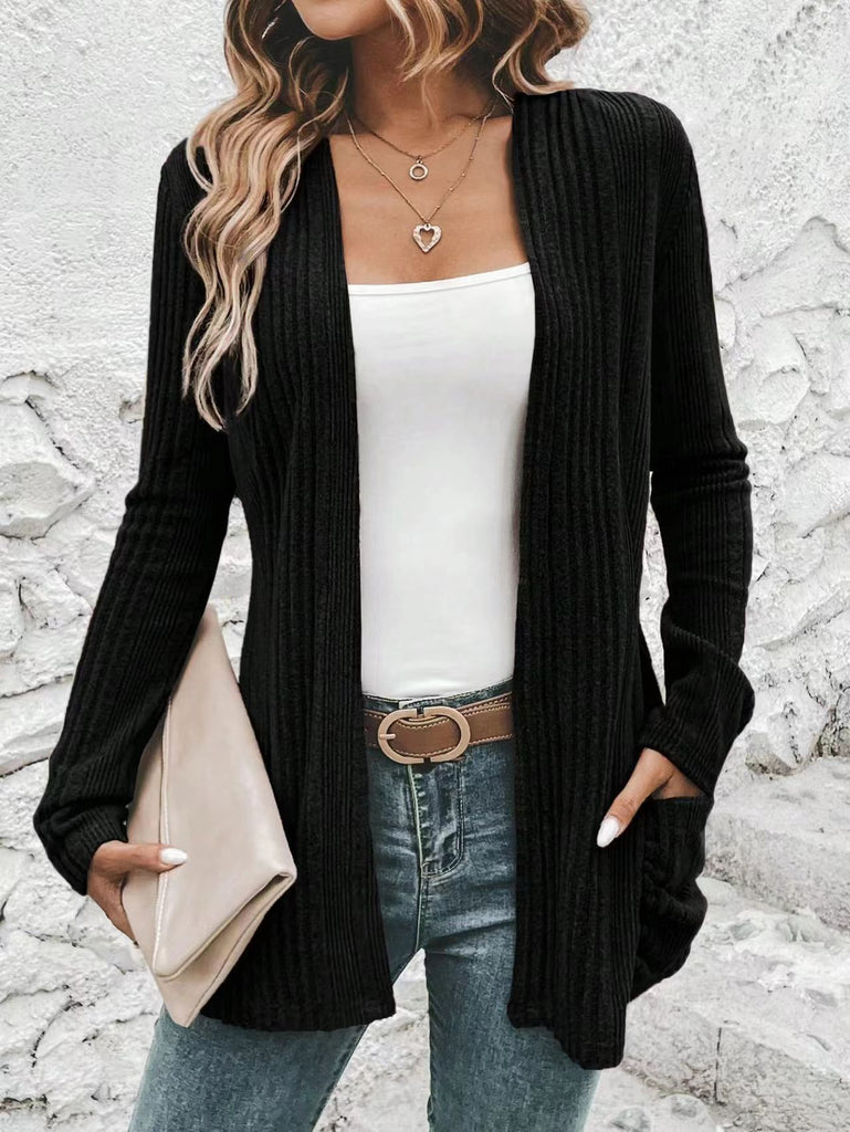 Damen Feinstrickjacke mit tiefem V-Ausschnitt und praktischen Taschen WW