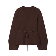 Damen Strickjacke mit raffiniertem V-Ausschnitt und taillierbarem Bindegürtel WW