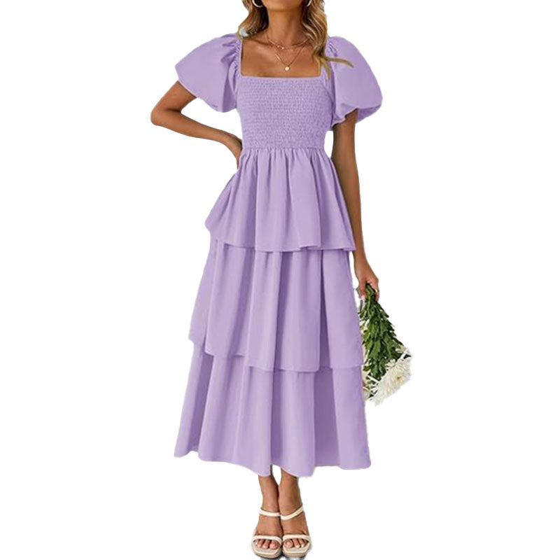 Damen Maxikleid mit bezauberndem Stufen-Look und Puffärmeln WW