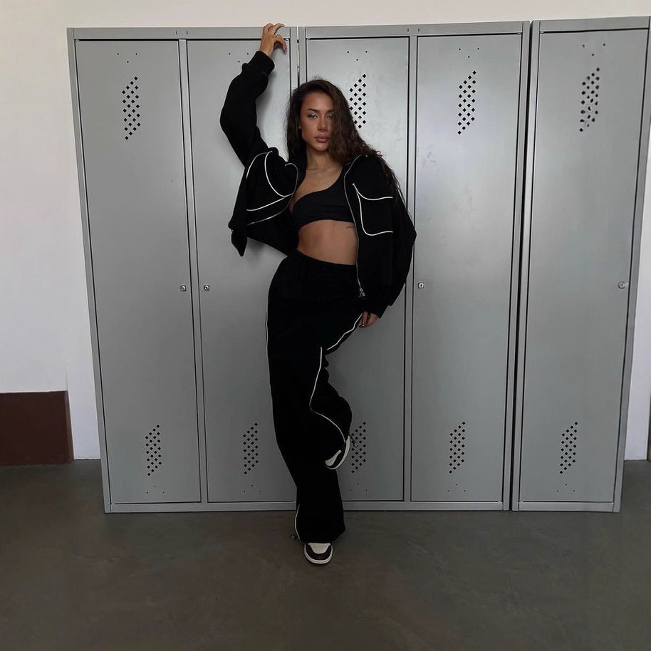 Damen Relaxed-Fit Loungewear-Set mit Reißverschluss und weitem Schnitt WW