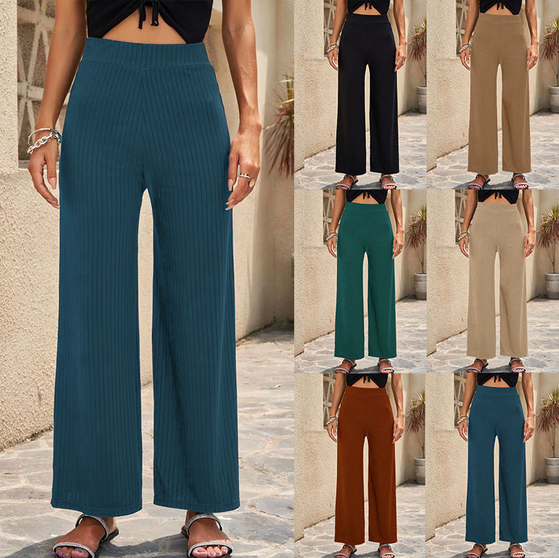 Damen elegante weit geschnittene Sommerhose mit feiner Rippstruktur WW