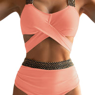 Damen Hochgeschnittener Bikini mit modischem Wickeloberteil und glamourösen Akzenten WW