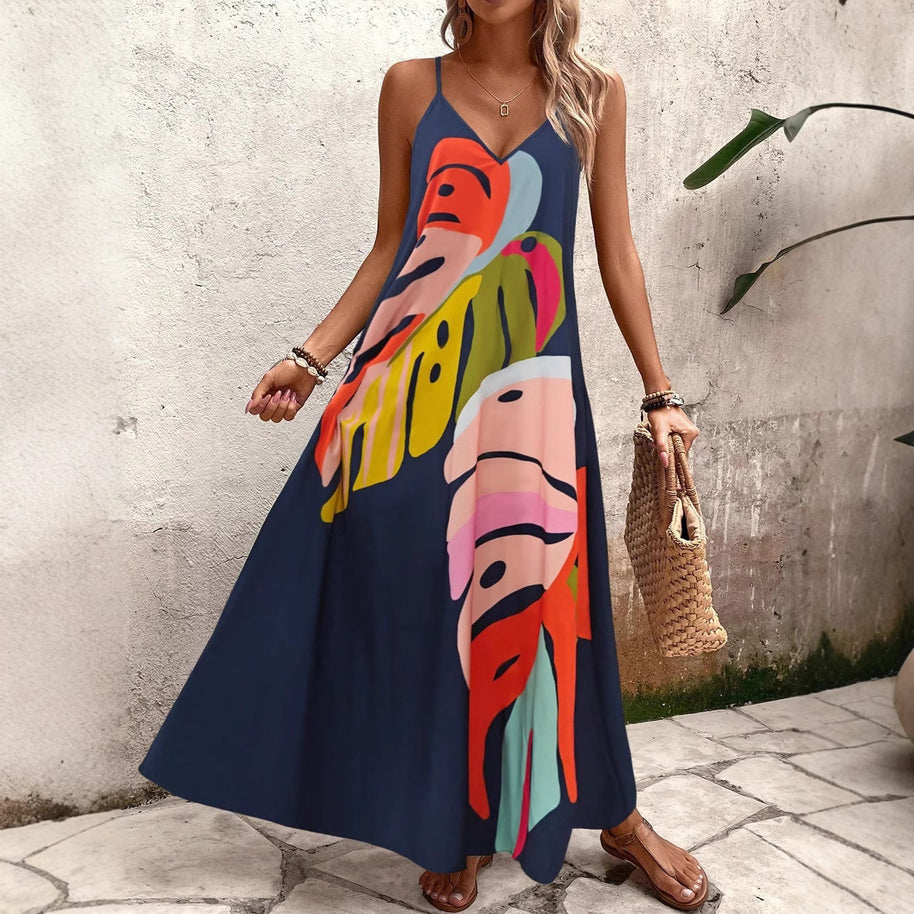 Damen Sommerliches Maxikleid mit buntem Blattdruck WW