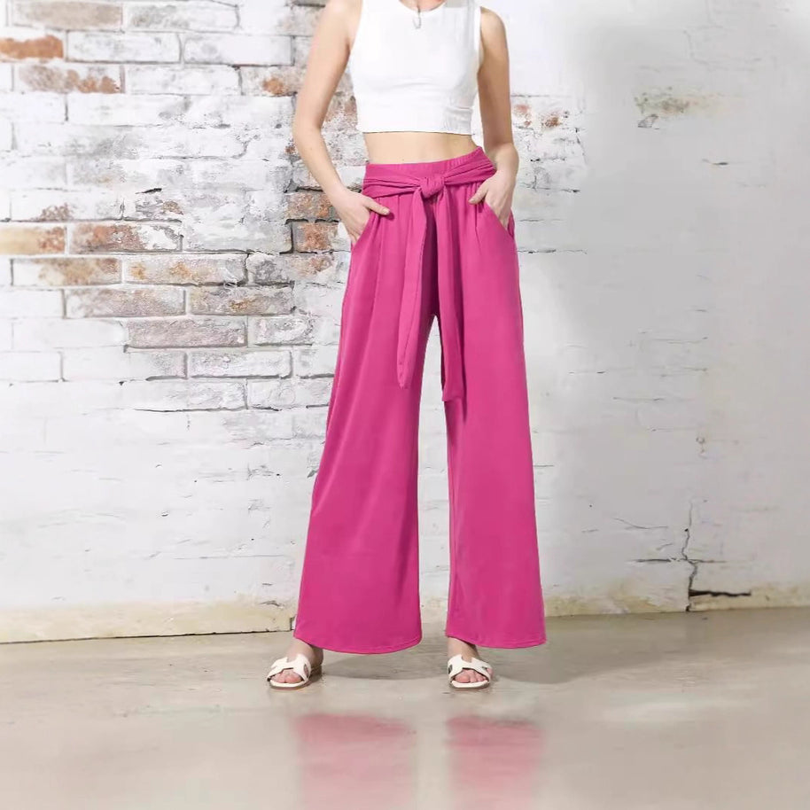 Damen Bequeme und stylische Weite Hose mit Taillengürtel WW