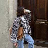 Damen elegante Floral-Jacke im Oversized-Schnitt mit strukturierten Details WW