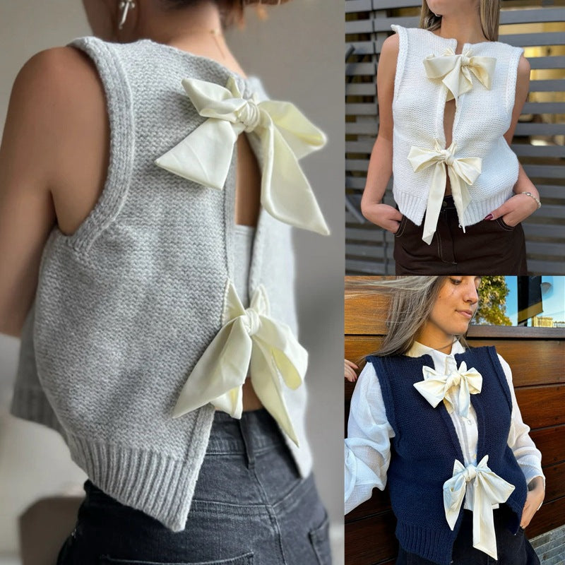Damen Strickoberteil mit dekorativen Schleifen WW