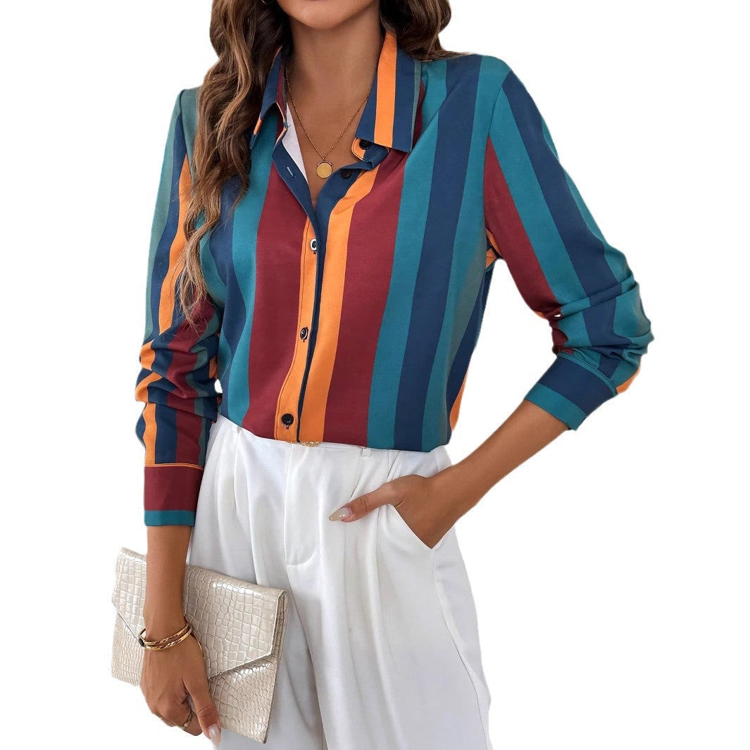 Damen Bluse mit farbenfrohem Streifenmuster und eleganter Knopfleiste W&W Mode