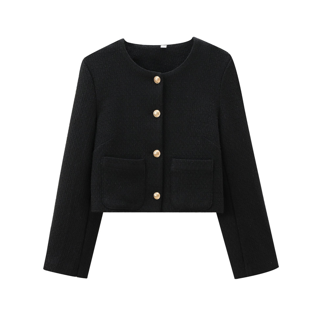 Damen kurz geschnittene Designer-Jacke mit strukturiertem Stoff W&W Mode